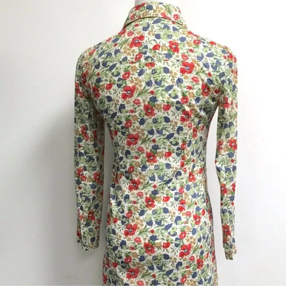Theory floral print long sleeve cotton shirt midi dress 2 made in USA - Picture 4 of 6